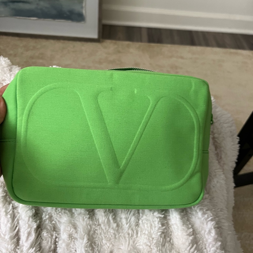 Valentino Green Cosmetic Bag with Embossed V Design